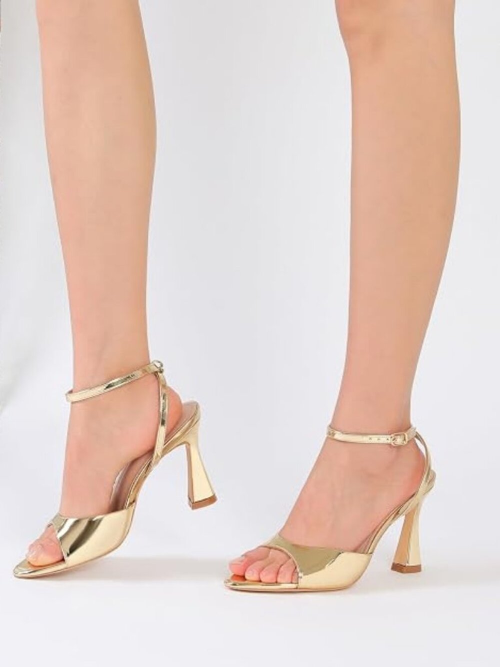 High Heels for Women Pointed Open Toe Strappy Chunky Block Heels Ankle Strap
